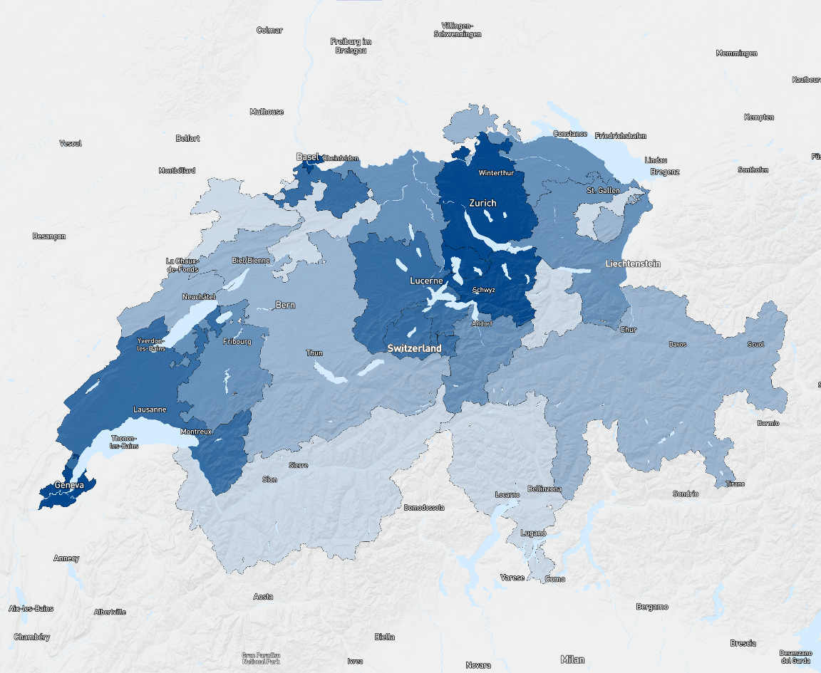 Real estate prices map of Switzerland